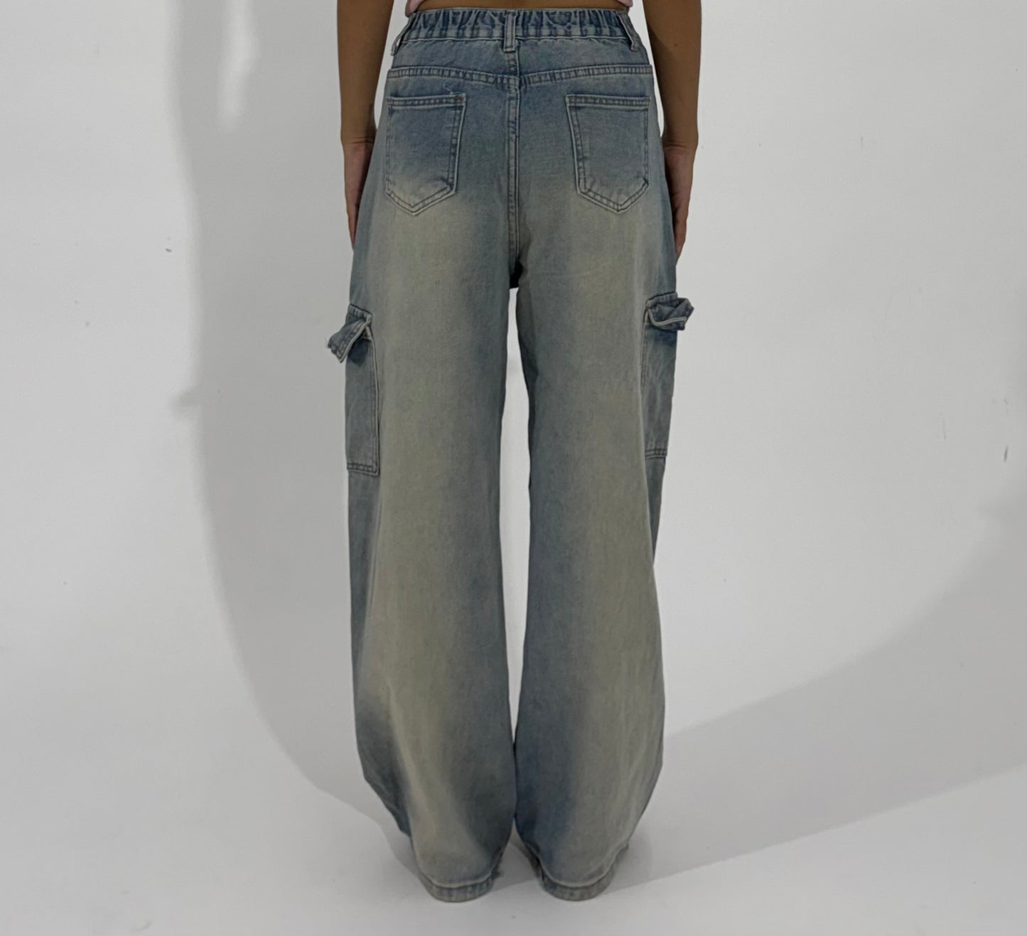 Women's Jeans Light Wash Wide-Leg Cargo