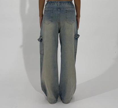 Women's Jeans Light Wash Wide-Leg Cargo