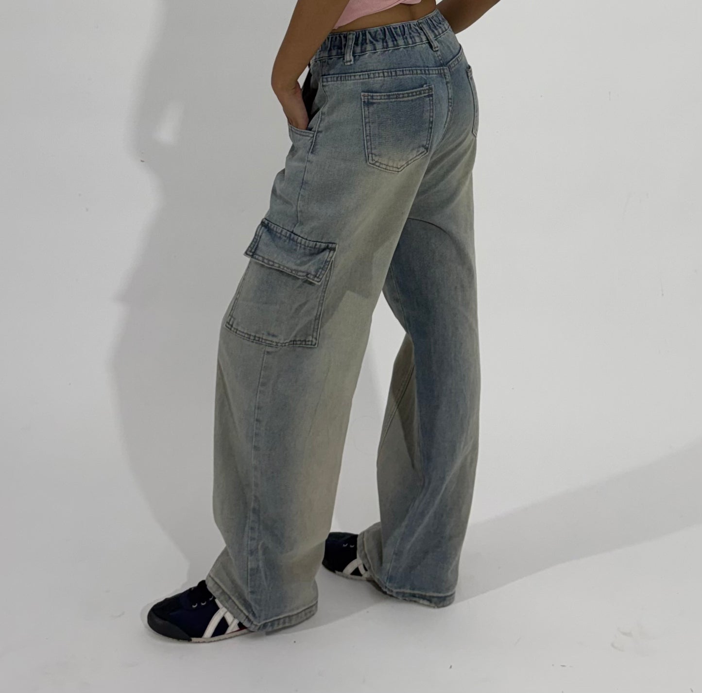 Women's Jeans Light Wash Wide-Leg Cargo