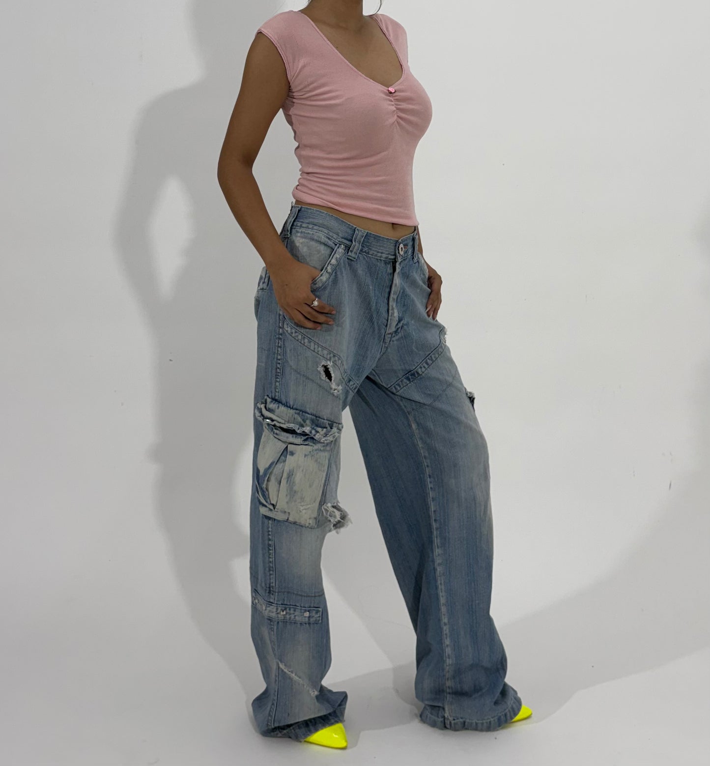 Women's Jeans Distressed Wide-Leg Cargo
