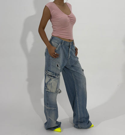 Women's Jeans Distressed Wide-Leg Cargo