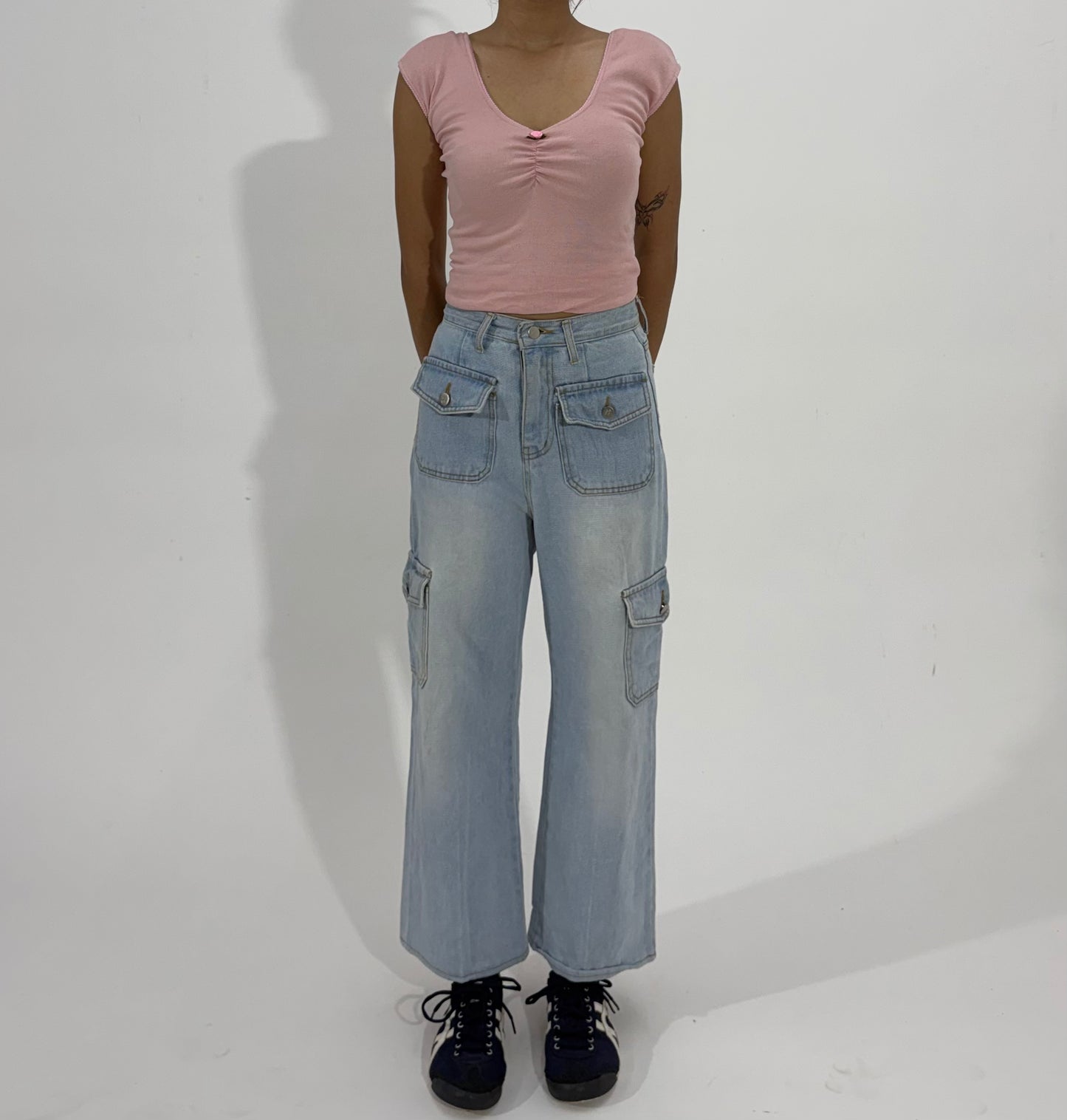 Women's Jeans Light Wash Wide-Leg Cargo