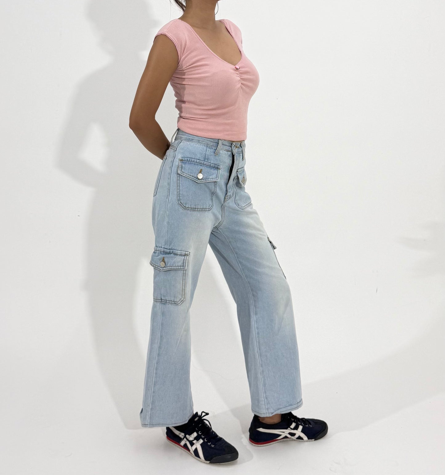 Women's Jeans Light Wash Wide-Leg Cargo
