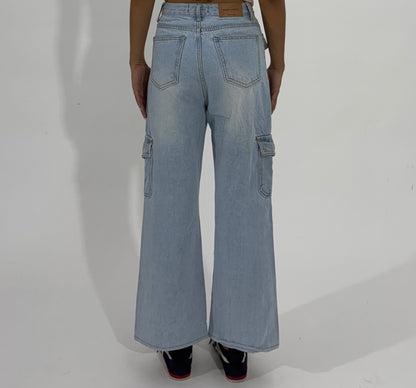 Women's Jeans Light Wash Wide-Leg Cargo