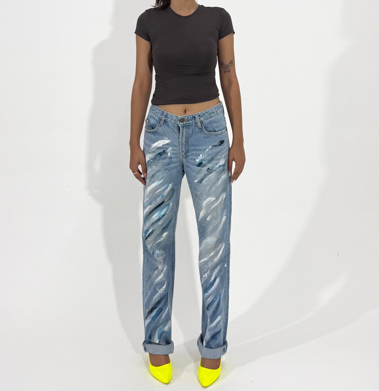 Women's Jeans Hand-Painted Straight-Leg