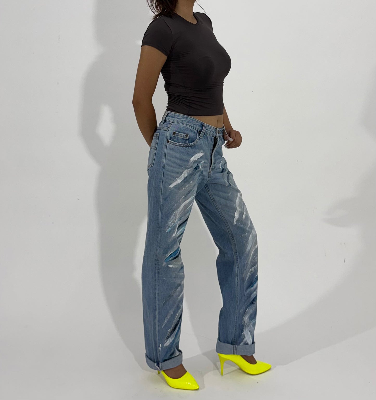 Women's Jeans Hand-Painted Straight-Leg