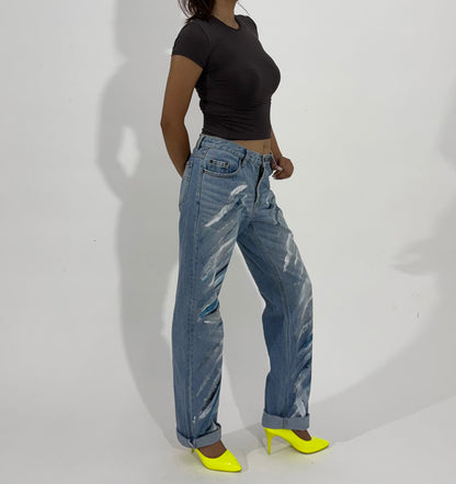 Women's Jeans Hand-Painted Straight-Leg