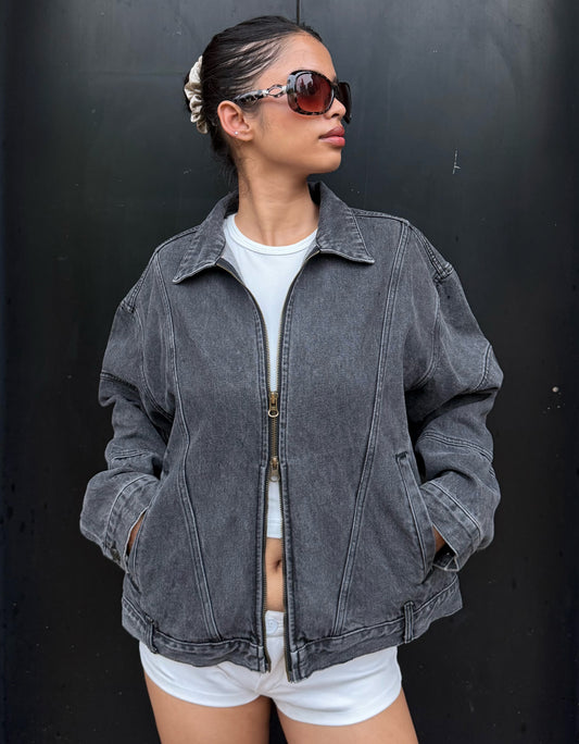 Women's Jacket Washed Charcoal Denim Zip