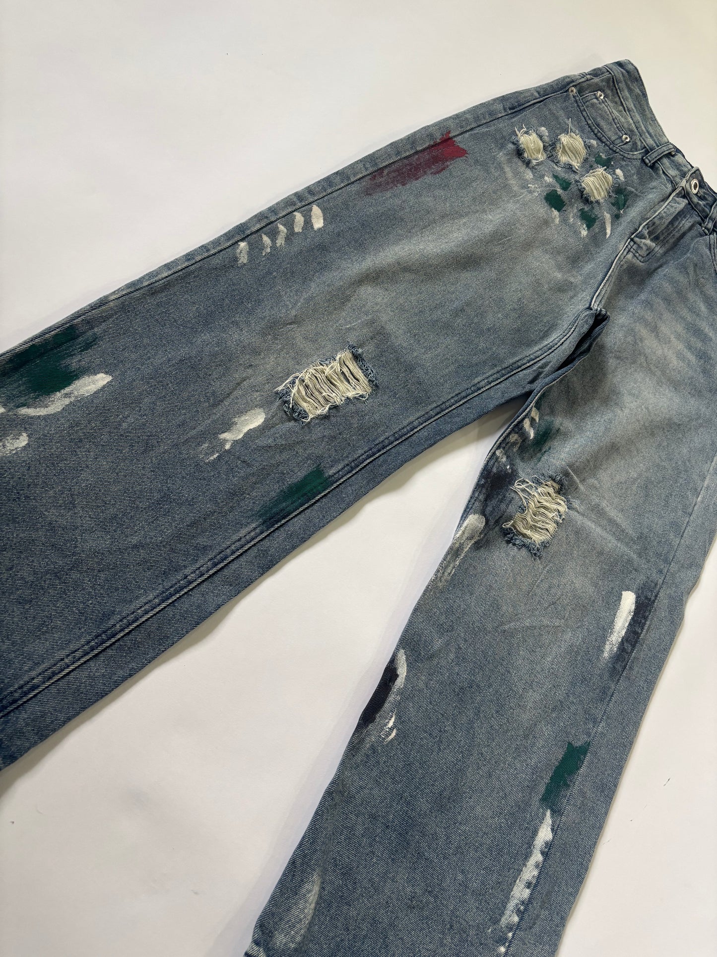 Women's Jeans Distressed Paint-Splatter Wide-Leg