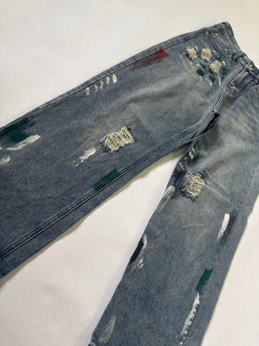 Women's Jeans Distressed Paint-Splatter Wide-Leg