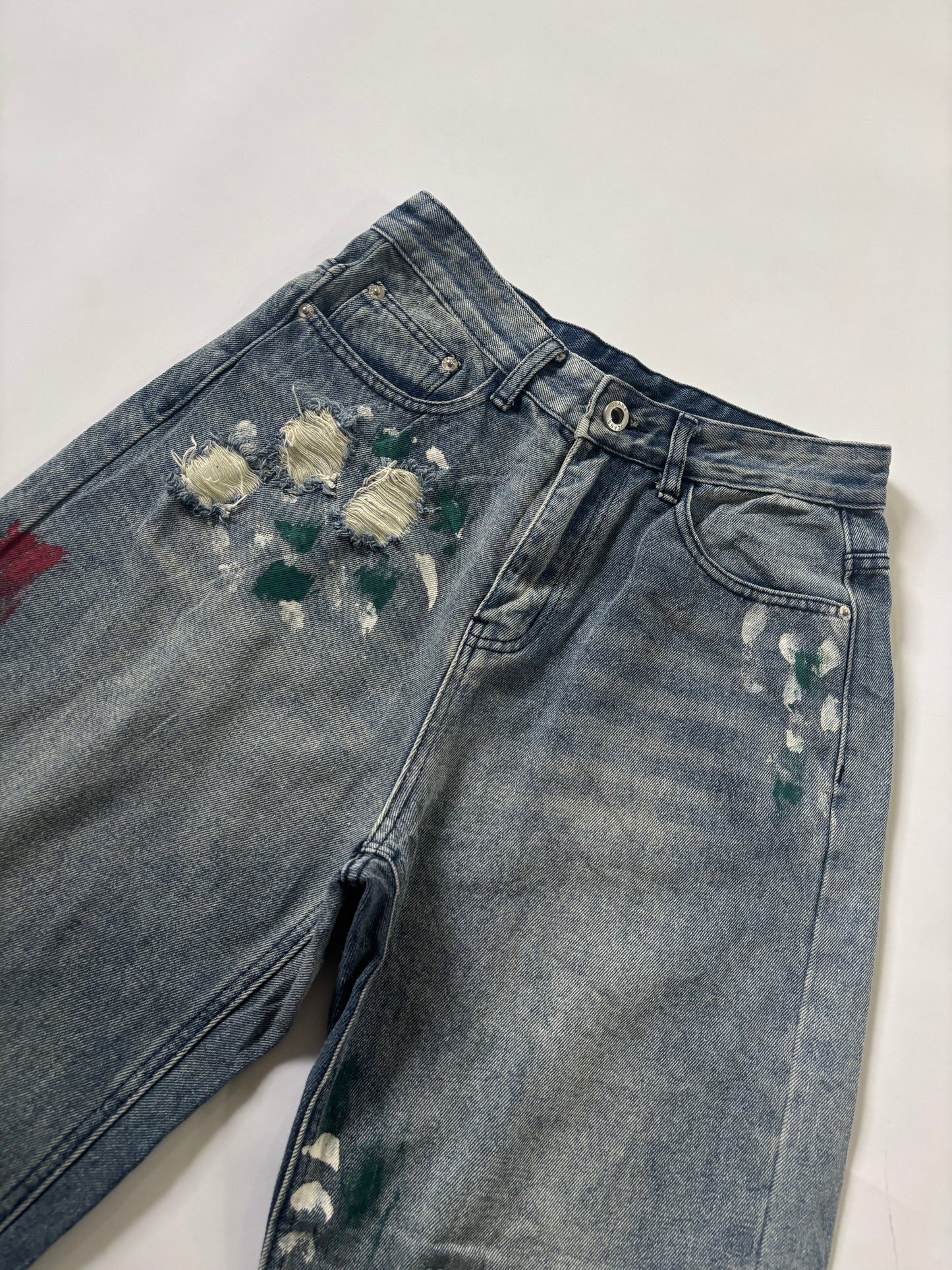 Women's Jeans Distressed Paint-Splatter Wide-Leg