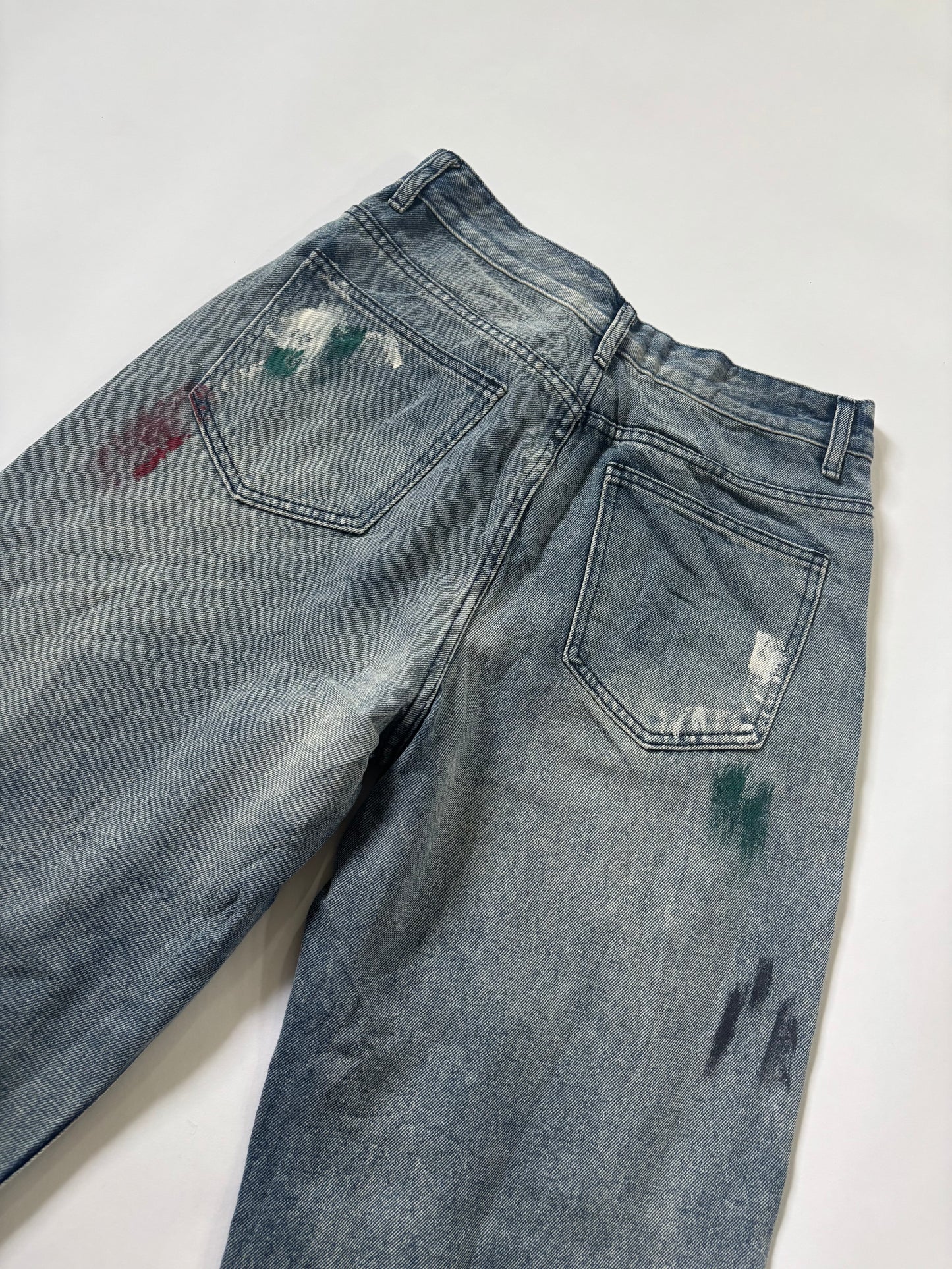 Women's Jeans Distressed Paint-Splatter Wide-Leg