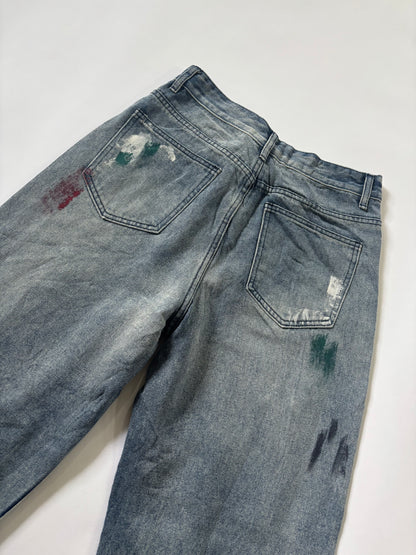 Women's Jeans Distressed Paint-Splatter Wide-Leg