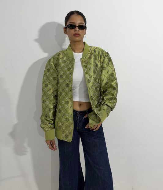 Women's Jacket Green Printed Bomber