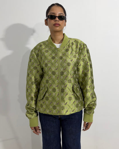 Women's Jacket Green Printed Bomber