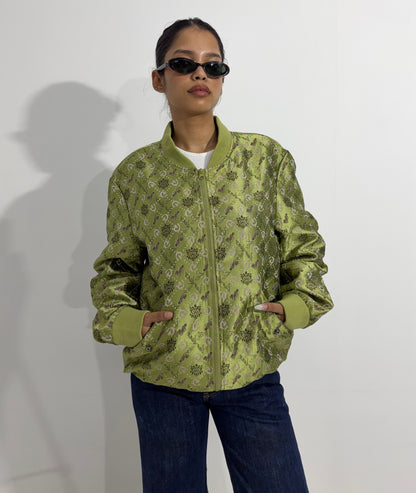 Women's Jacket Green Printed Bomber
