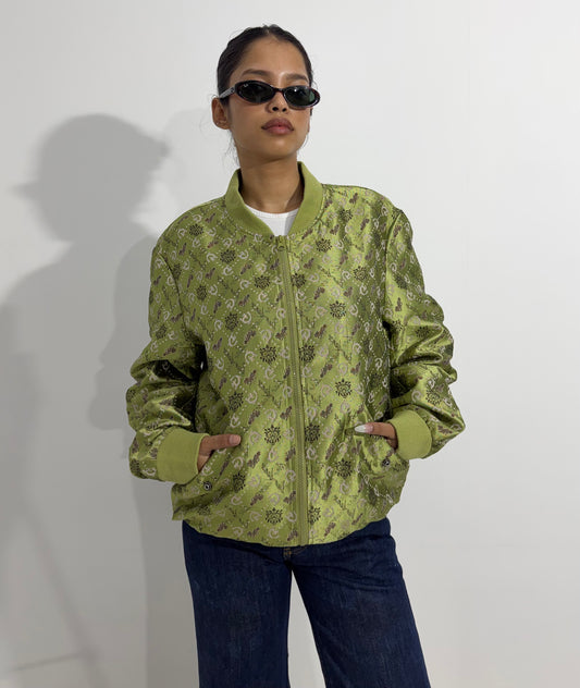 Women's Jacket Green Printed Bomber
