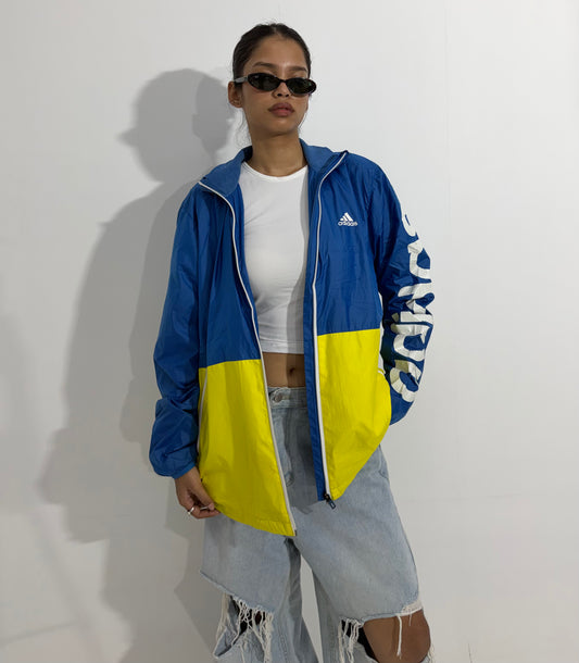 Women's Jacket Blue & Yellow Color Block Windbreaker