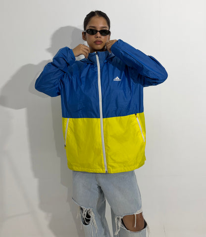 Women's Jacket Blue & Yellow Color Block Windbreaker