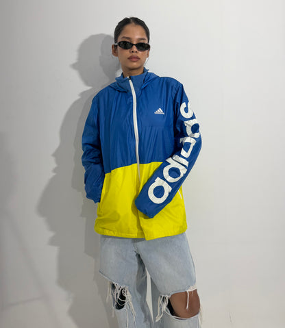 Women's Jacket Blue & Yellow Color Block Windbreaker