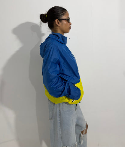 Women's Jacket Blue & Yellow Color Block Windbreaker