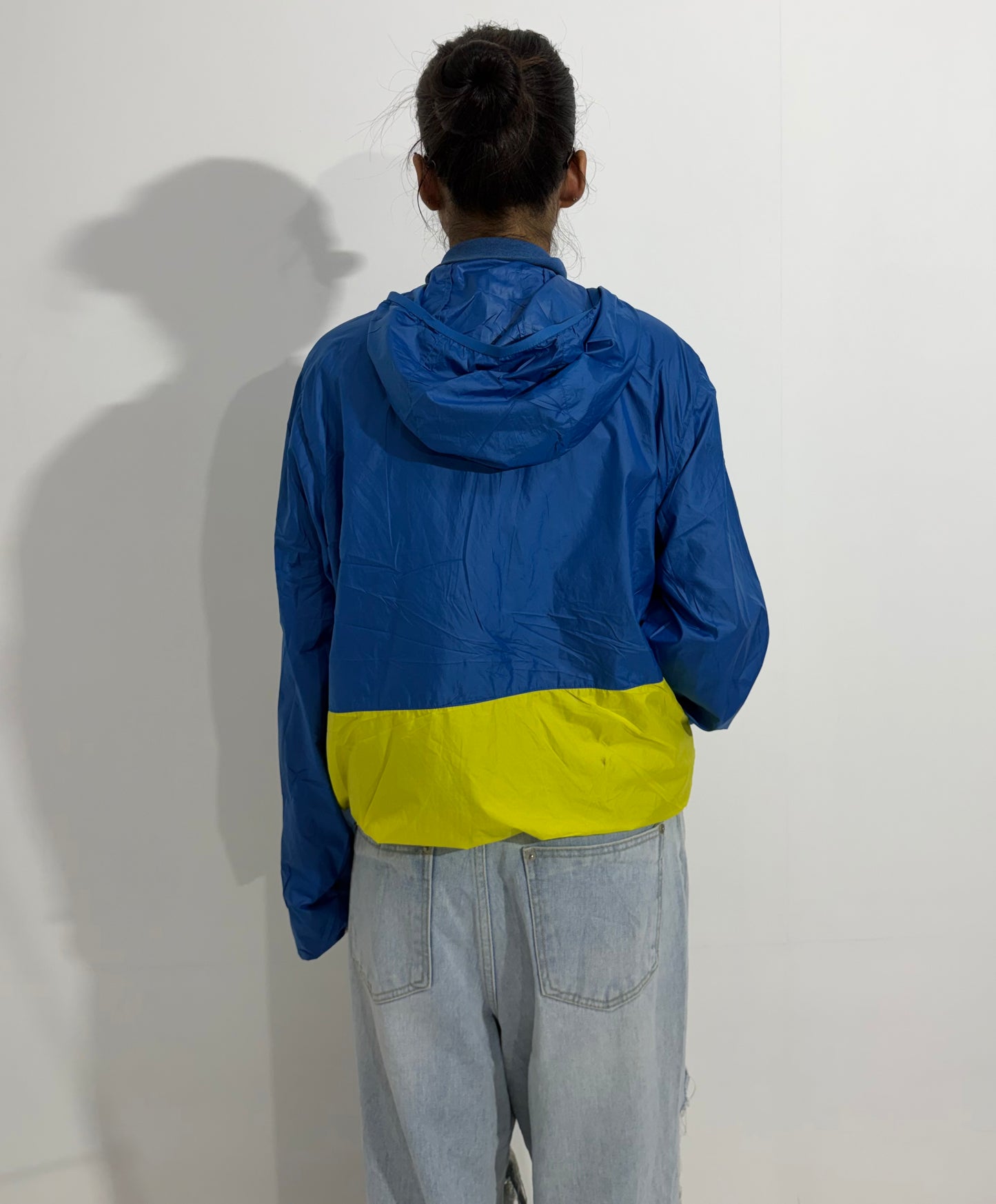 Women's Jacket Blue & Yellow Color Block Windbreaker