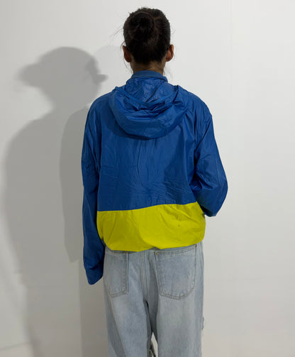 Women's Jacket Blue & Yellow Color Block Windbreaker