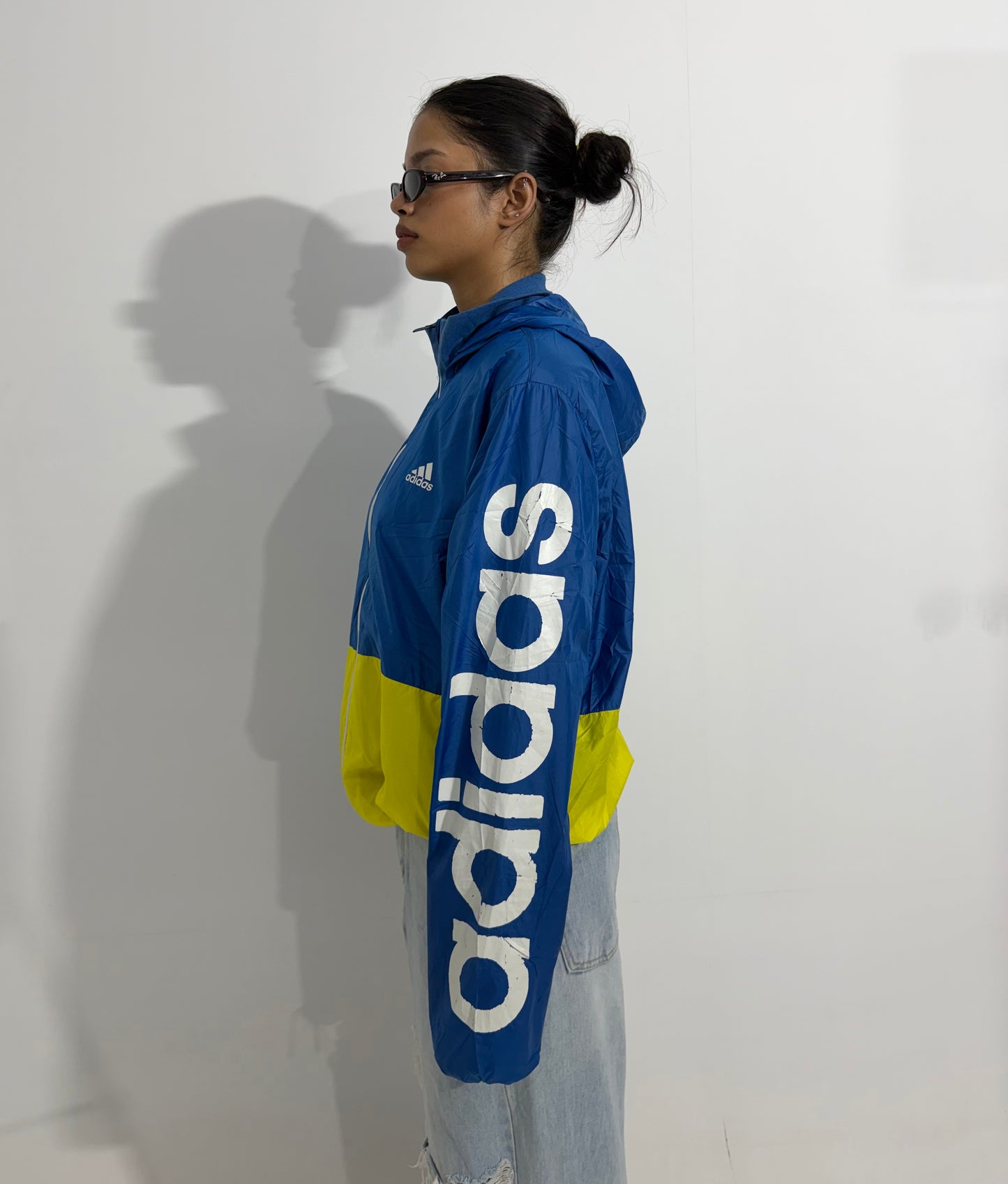 Women's Jacket Blue & Yellow Color Block Windbreaker