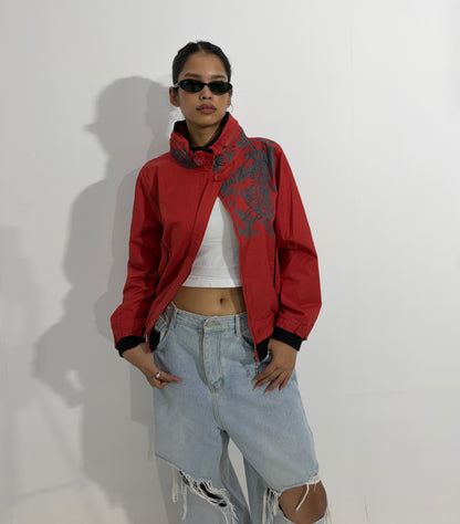 Women's Jacket Red High Neck Zip-Up Lightweight