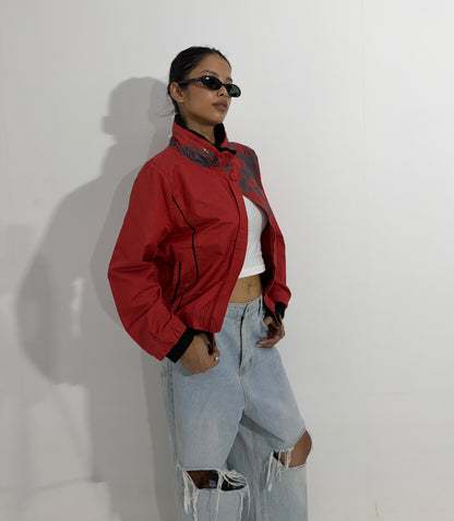 Women's Jacket Red High Neck Zip-Up Lightweight