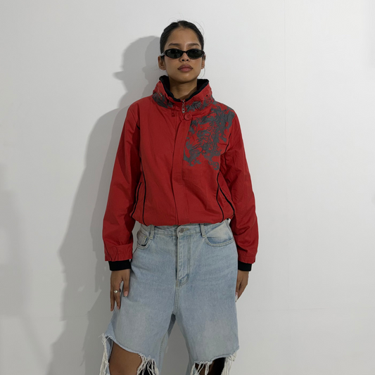 Women's Jacket Red High Neck Zip-Up Lightweight