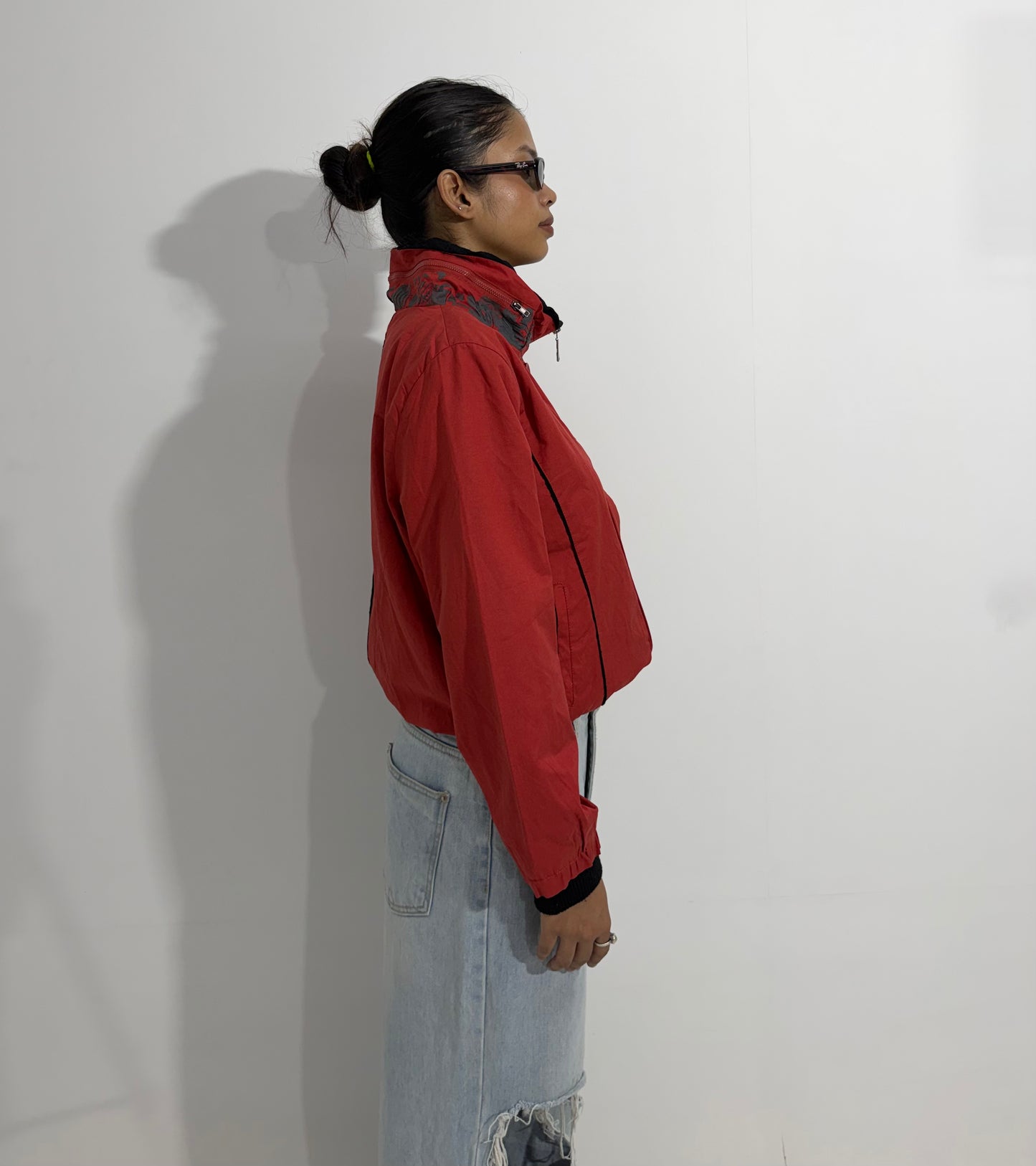 Women's Jacket Red High Neck Zip-Up Lightweight