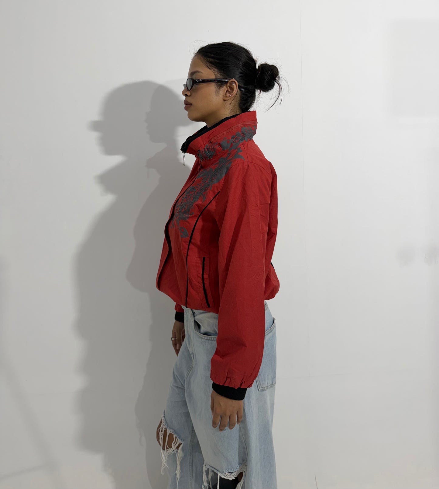 Women's Jacket Red High Neck Zip-Up Lightweight
