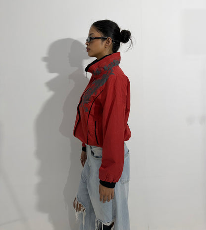 Women's Jacket Red High Neck Zip-Up Lightweight