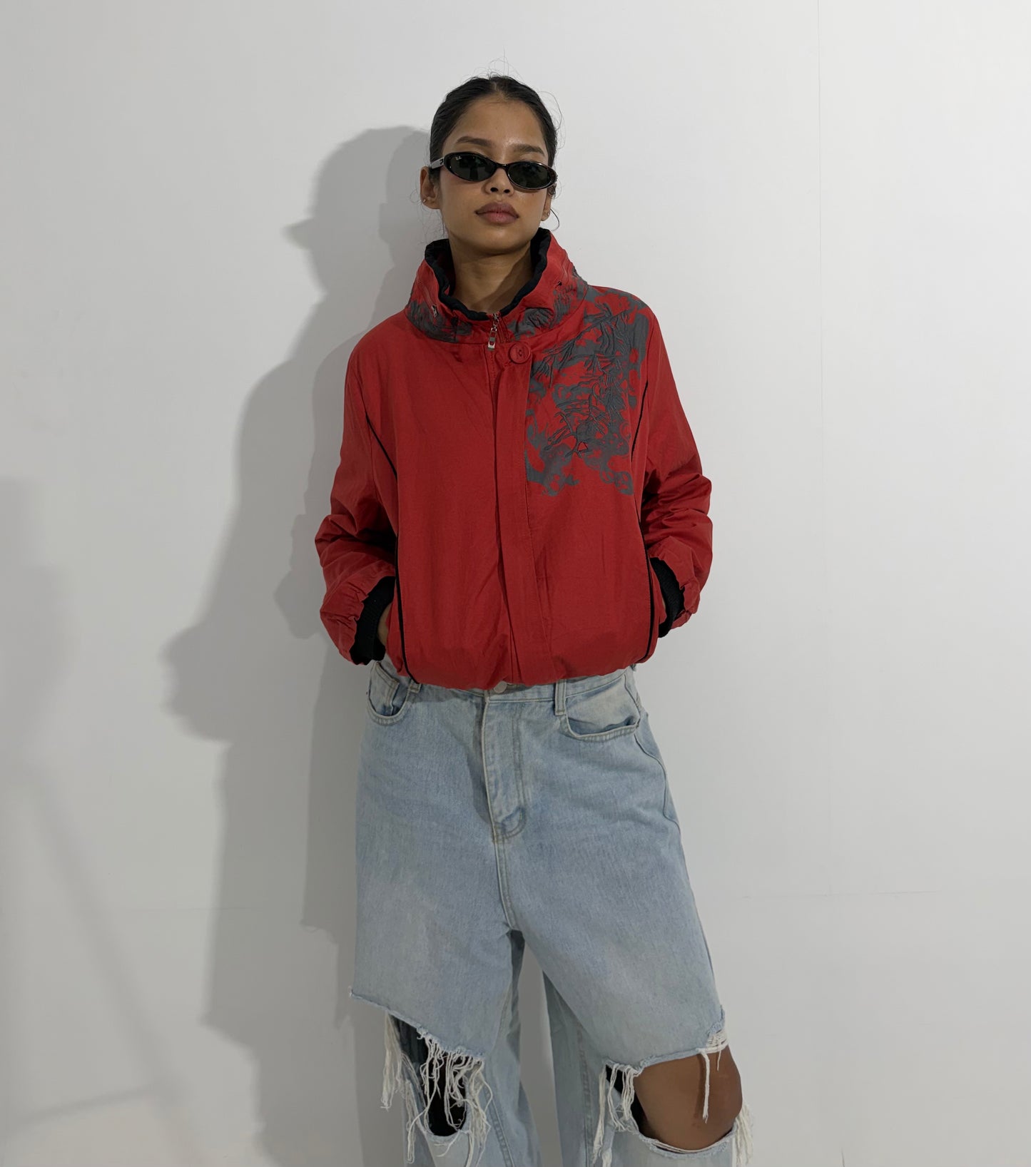 Women's Jacket Red High Neck Zip-Up Lightweight