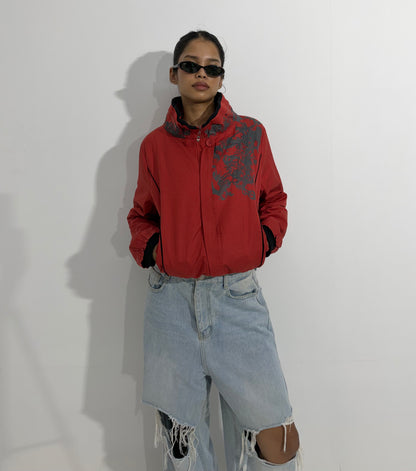 Women's Jacket Red High Neck Zip-Up Lightweight