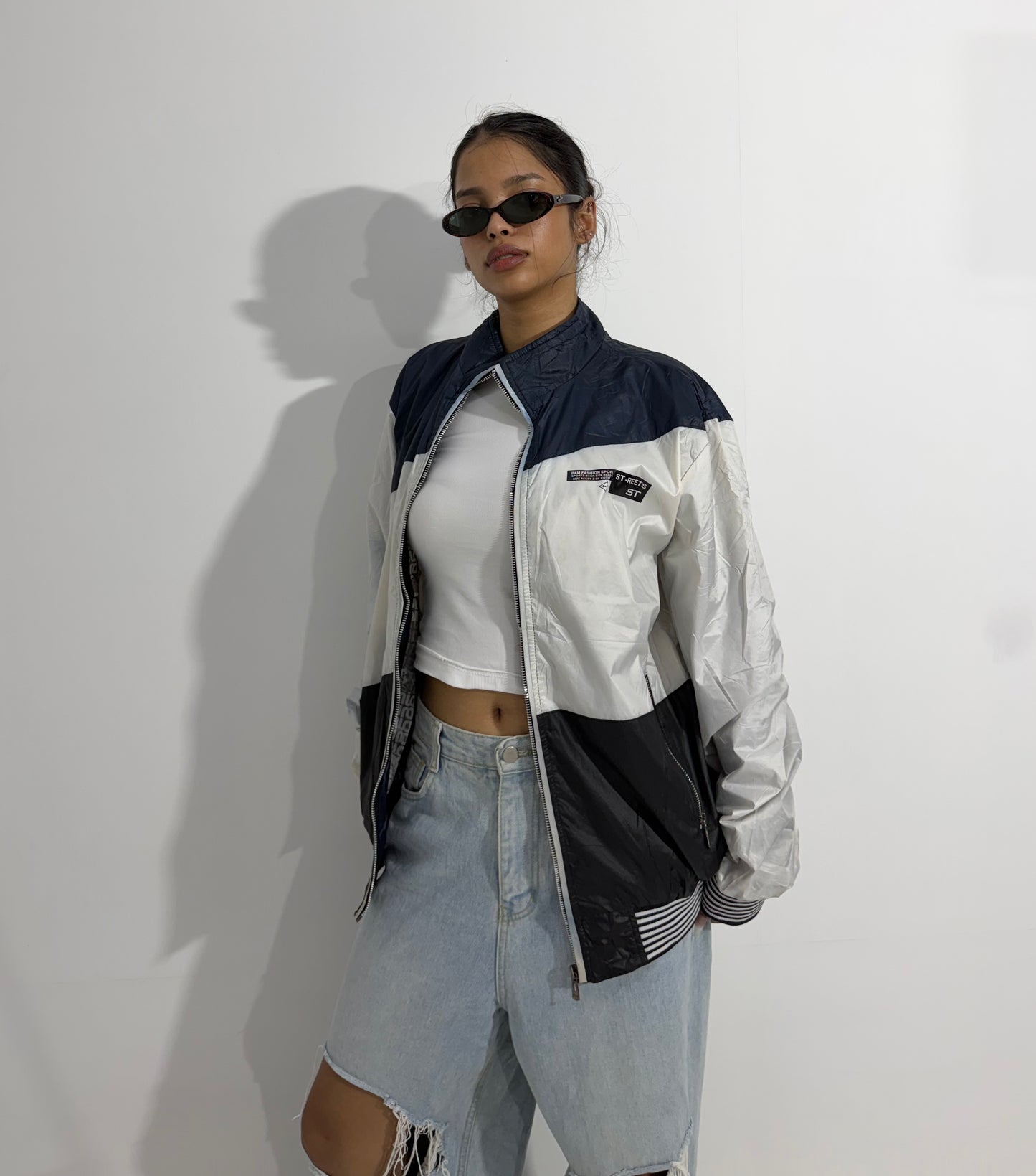 Women's Jacket Black & White Color Block Windbreaker