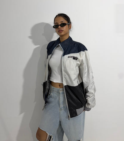Women's Jacket Black & White Color Block Windbreaker