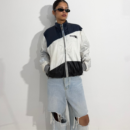 Women's Jacket Black & White Color Block Windbreaker