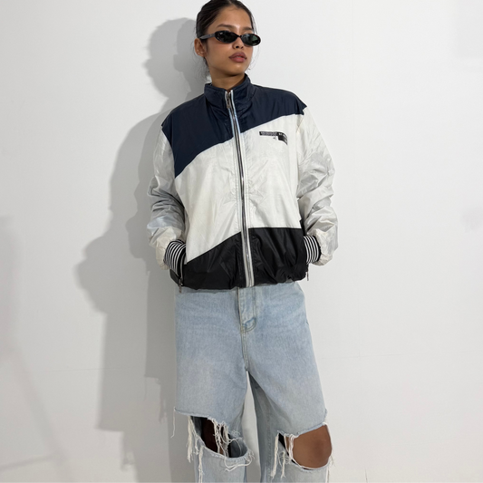Women's Jacket Black & White Color Block Windbreaker