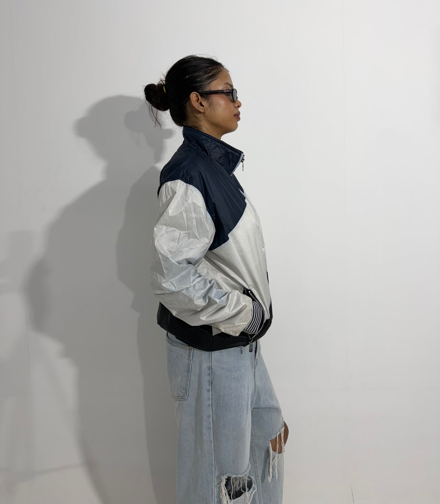 Women's Jacket Black & White Color Block Windbreaker