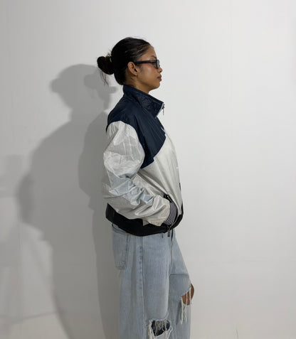 Women's Jacket Black & White Color Block Windbreaker