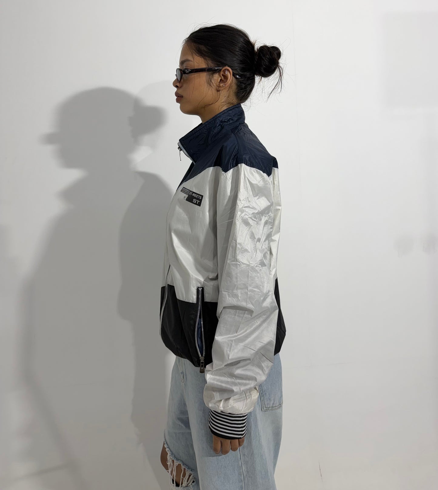 Women's Jacket Black & White Color Block Windbreaker