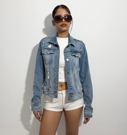 Women's Jacket Light Wash Distressed Denim