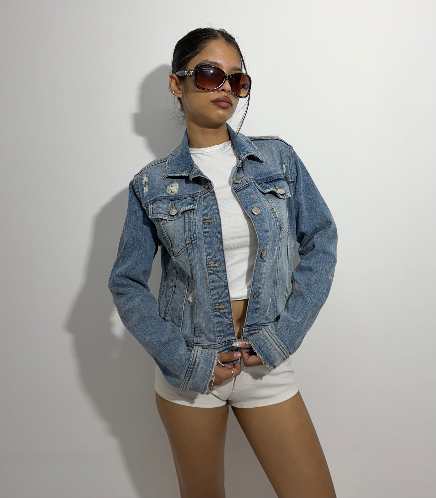 Women's Jacket Light Wash Distressed Denim