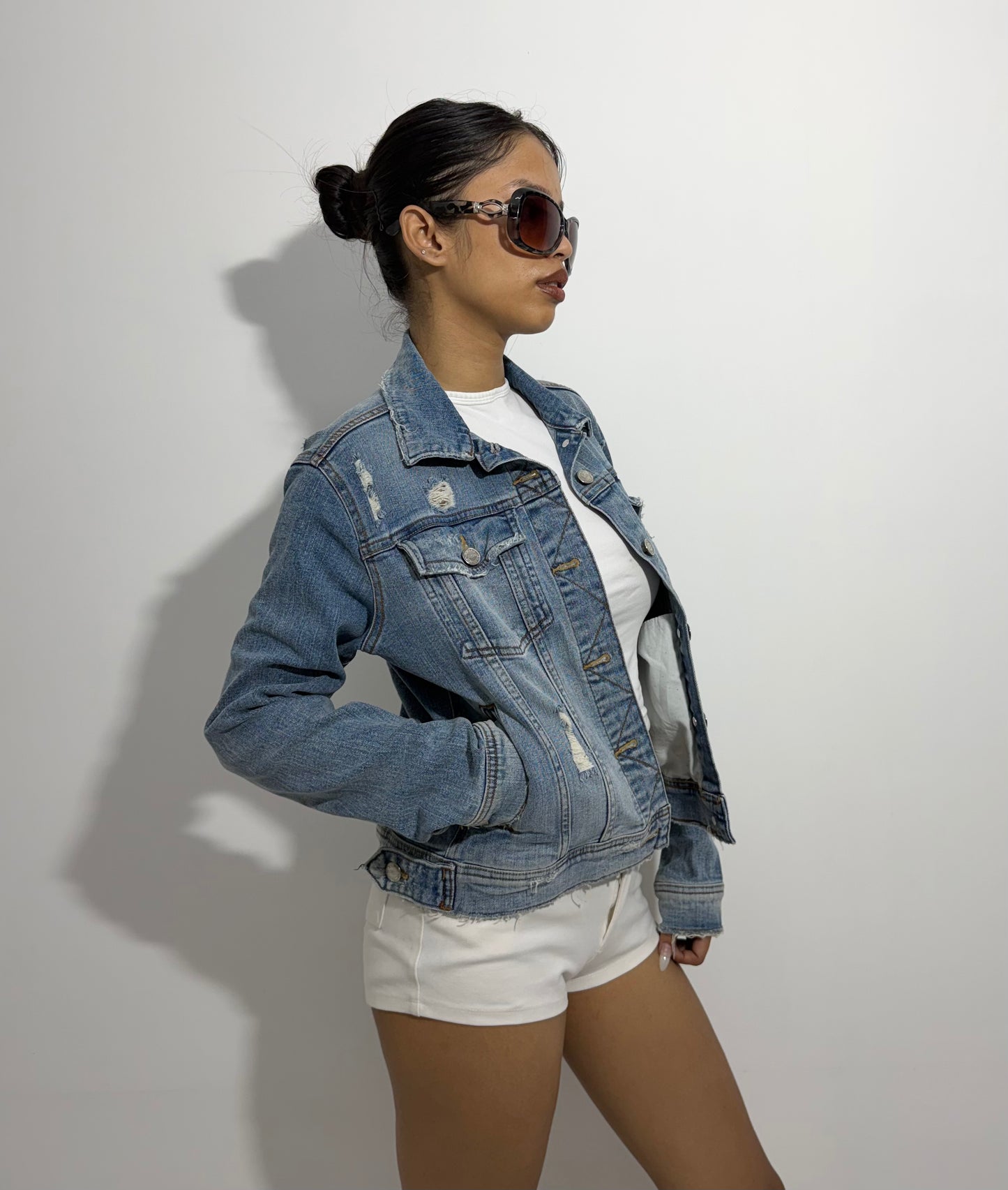 Women's Jacket Light Wash Distressed Denim