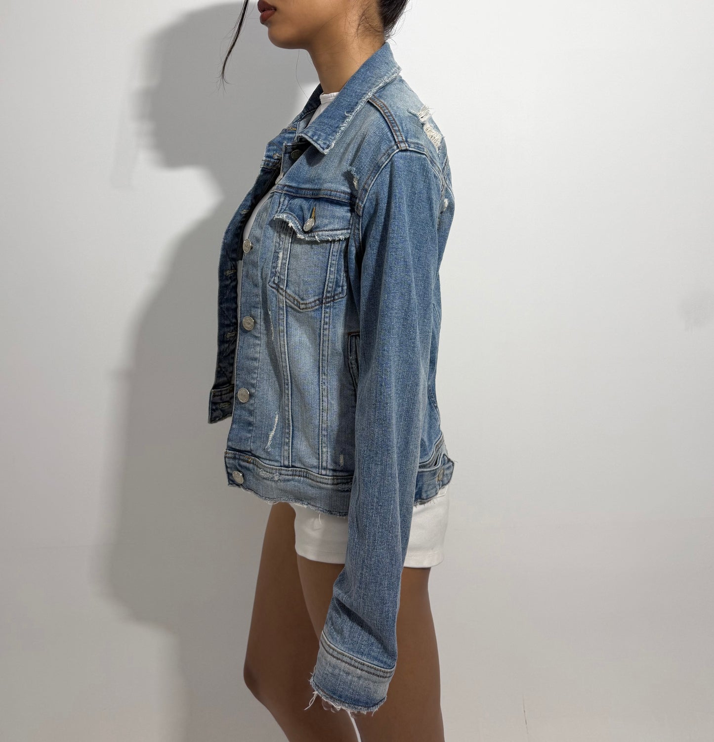 Women's Jacket Light Wash Distressed Denim