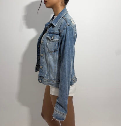 Women's Jacket Light Wash Distressed Denim