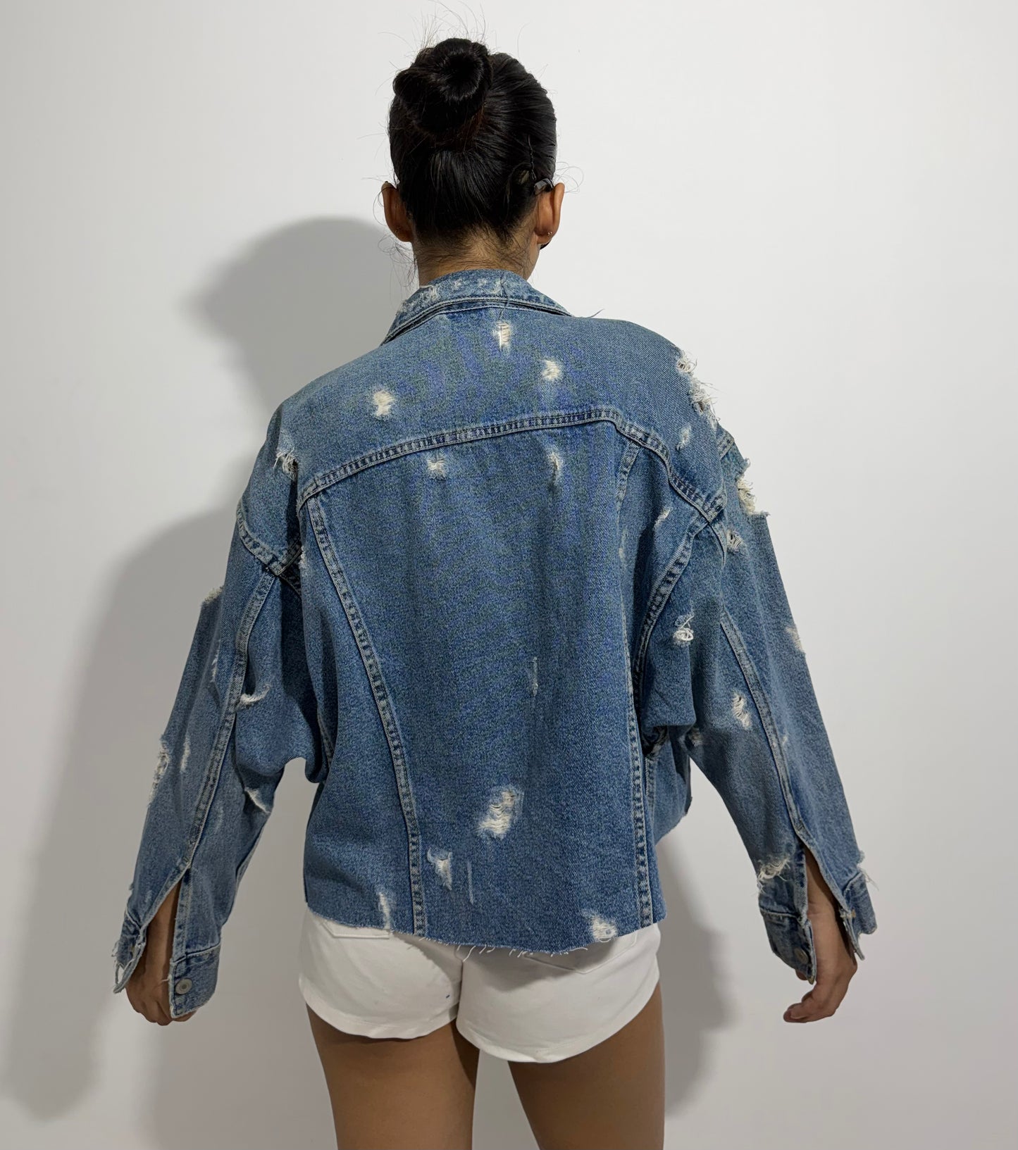 Women's Jacket Cropped Distressed Denim