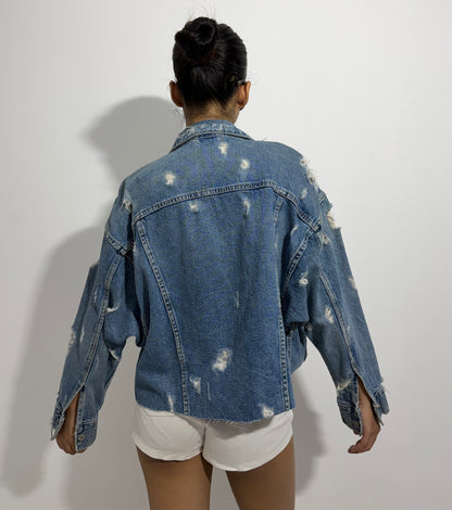 Women's Jacket Cropped Distressed Denim